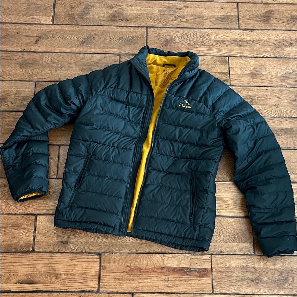 L.L. Bean Navy Puffer Jacket with Mustard Lining